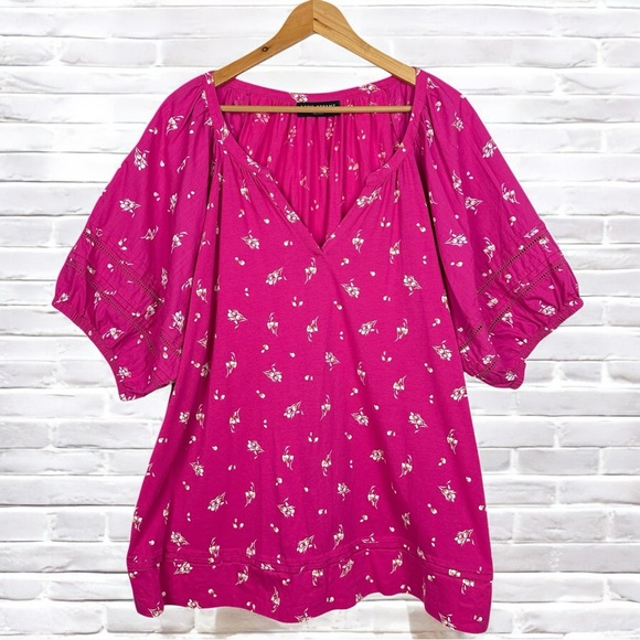 Lane Bryant Cotton Floral Notch Collar Elastic Eyelet Cutout Popover Blouse 22 - Picture 3 of 11